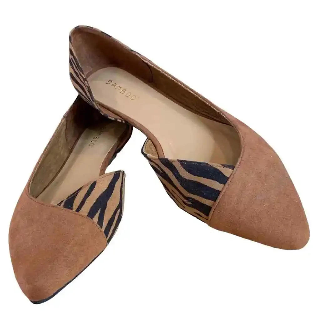 Bamboo half zebra stripe half‎ solid brown and black flat shoes size 7.5 - Picture 2 of 8